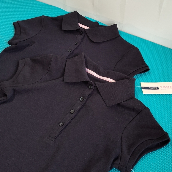 IZOD Set Of Two Girl's School Uniform Navy Polo Shirt M (7/8) Reg - Picture 2 of 7